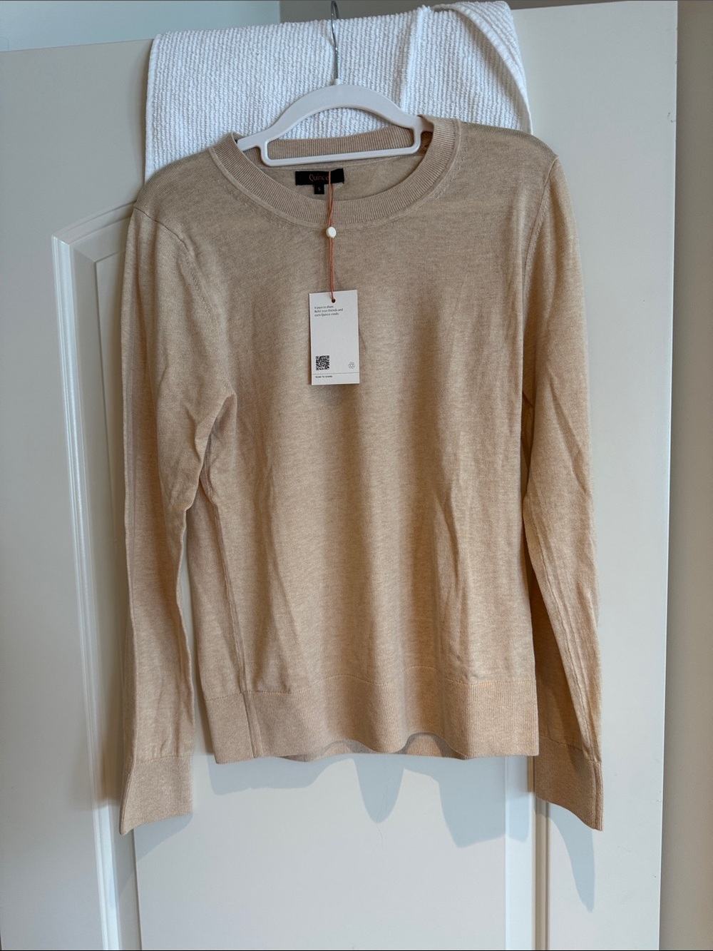 Quince Lightweight Crewneck Sweater in Light Beige